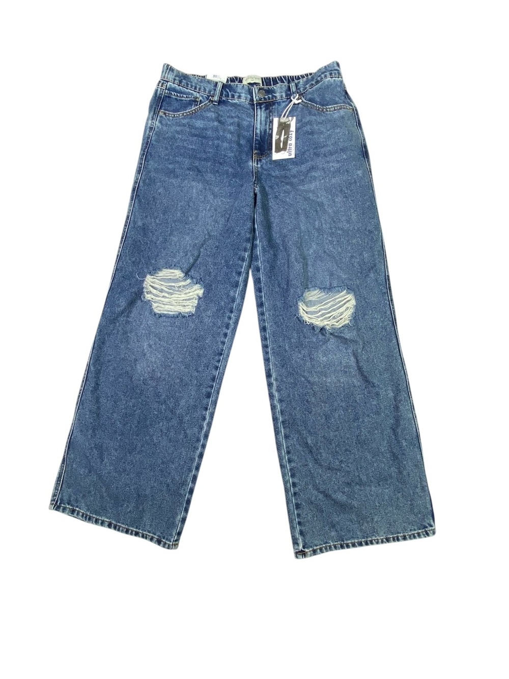 Vanilla Star Ultra Cozy Wide Leg Jeans Women's Juniors L Blue Distressed NWT